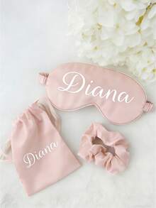 3pcs /Set Personalized Women's Fashion Custom Name Eye Mask Set, Including A Hair Tie And Storage Bag,Can Be Customized With Your Name - Multicolor - View 8