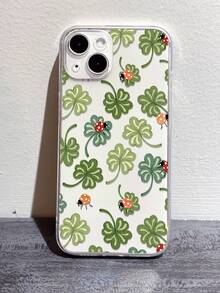 植物图案四叶草瓢虫全包覆式TPU手机壳，适用于 16/16Pro/16Plus/16ProMax、11/11Pro/11ProMax、12/12Pro/12ProMax、13/13Pro/13ProMax、14/14Plus/14Pro/14ProMax、15/15Pro/15Plus/15ProMax - 彩色 - 查看 3