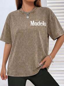 New American-Style Unisex Cotton T-Shirts Featuring Fun Retro Western Cowboy Cartoon Lettering Prints. Comfortable, Retro, Stylish, And Versatile Y2K Streetwear, A Must-Have For Commuting. Classic Niche Punk-Style Slim-Fit Black Crew Neck Short-Sleeved Washed T-Shirt. Comfortable Pure Cotton Washed Retro Series T-Shirts, Easily Creating A Retro Casual Look, Suitable For Daily Commutes, Casual Outings, Music Festivals, And Everyday Wear. Classic Retro Style, Men's Printed T-Shirts, Women's Printed T-Shirts. - 摩卡棕 - 查看 7