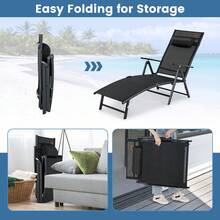 COSTWAY Portable Reclining Chair With 7 Adjustable Position Backrest And Handrail, Black - Black - View 5