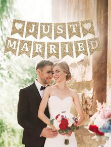 1pc Just Married Banner Golden Glitter Wedding Party Banner - View 3