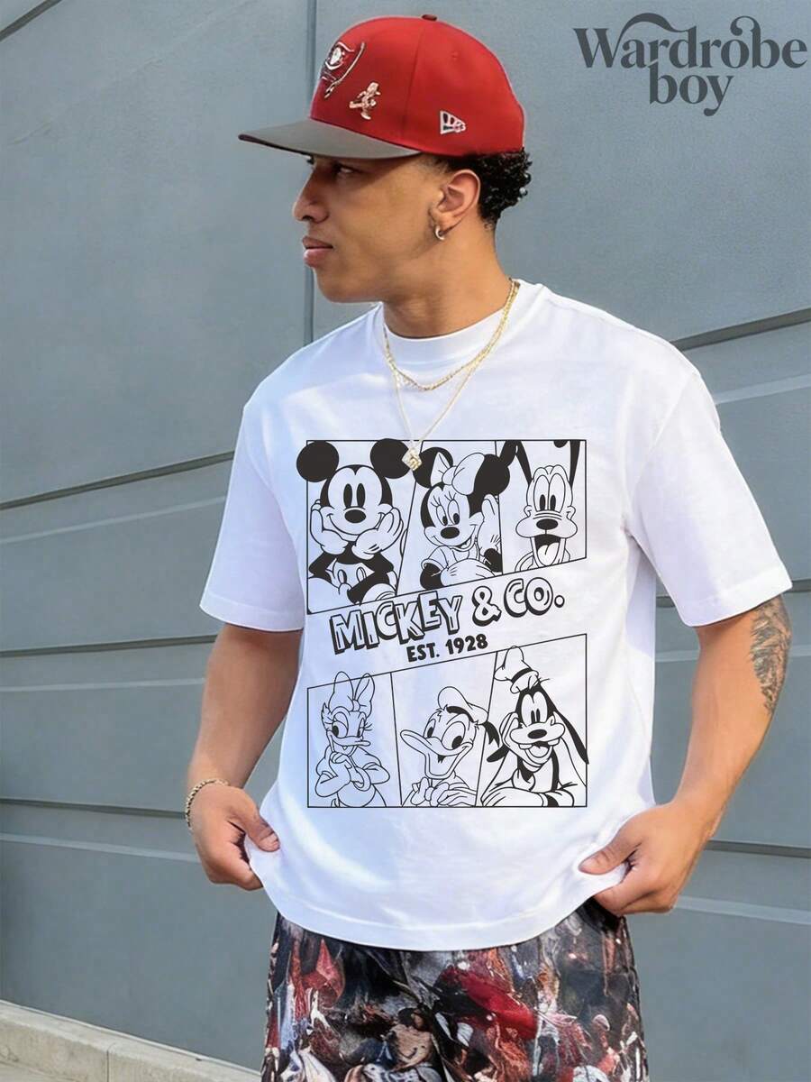 Disney Printed T-Shirt,Mickey Company 1928 Commemorative T-Shirt, Unisex T-Shirt, Mickey And Friends T-Shirt, Disney T-Shirt, Disney Trip T-Shirt, Unisex,High-Quality Pure Cotton T-Shirt,Suitable For All Seasons, Comfortable And Breathable| Exquisite Design | The Best Choice For Giving Gifts - 白色 - 查看 1