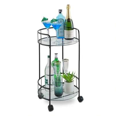 NEW Black Drinks Trolley With Glass Shelves Mini Bar Cocktail Table Drink Table