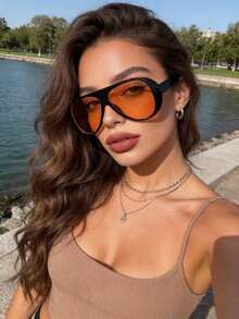 1pair Women Advanced Sense Unique Double Beam Design Pilot Frame All-Season Street Style Stylish Futuristic Hot Girl Style Fashion Eyeglasses For Women-Outdoor Casual Activities,Appointment Outfits,Bachelorette Party,Beach Accessories - 彩色 - 查看 6