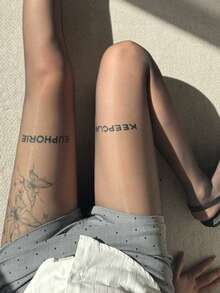 1 Pair Women's Butterfly & Letter Print Tights, Gothic Style, Slim Fit, Comfortable & Fashionable Sexy Unique, Suitable For Daily Wear, Work Commute And Outings - Multicolor - View 2