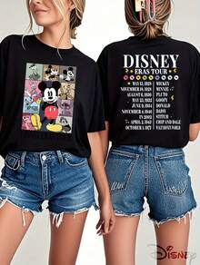Disney  Mickey & Friends Graphic T-Shirts Are Officially Licensed, Featuring Double-Sided Prints. These Short-Sleeved Shirts Are Perfect For Casual Wear In Spring And Summer, Making Them An Ideal Gift Choice - 黑色 - 查看 1