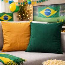 Set Of 2 Cushion Covers 45x45 Premium Smooth Velvety Suede With Invisible Zipper, Decorative - Brasil - Ver 2