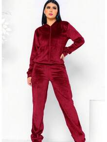 Women Sweatshirts - 酒紅色 - View 2
