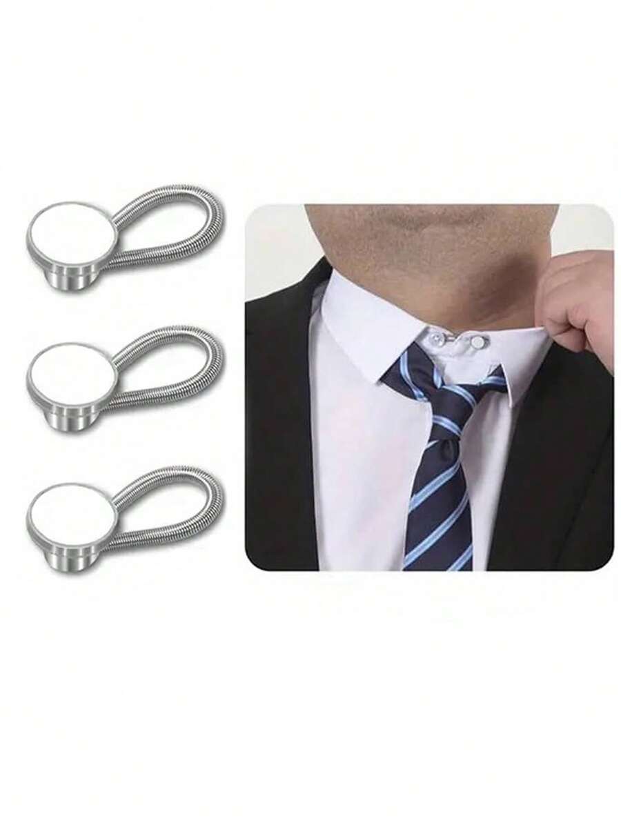 3pcs Men's Shirt Collar & Cuff Extender Clips, Elastic Shirt Button Extender Spring Clips For Men & Women - 3pcs White - View 1
