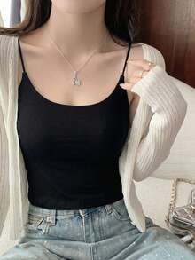 Backless Sexy Camisole Top For Women With Padded Bra, Sleeveless Cami Top, Summer Casual Black - Black - View 6