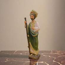 8 Inch 5" Saint St. Jude Resin Statue, Religious Home Decor Figurine, Green Sculpture Traditional Attire, Indoor Tabletop Display, Perfect Easter Gift Or Religious Room Decor, Statues For Home Decor - 1PC - View 8