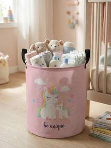 1 件大容量可折叠圆形储物篮带手柄，卡通小马印花，多功能储物箱，适用于育儿室、婴儿尿布、衣服、玩具和配件 - 彩色 - 查看 12