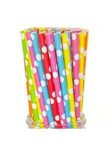 25pcs/100pcs Multicolor Mixed Red Color Paper Straws, Disposable Paper Straws With Various Patterns, 100pcs Set, Suitable For Holidays, Parties, Wedding, Anniversary, Decorative Straws For Beverages Like Milk Tea, Coffee, Juice - Red - View 53