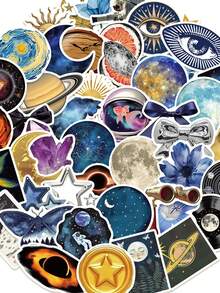 50pcs Cosmic Star Stickers Aesthetic Vibes For Journal, Phone Case, Tablet, Water Bottle, Desk, Helmet, Bike, Luggage, Waterproof Decals - Multicolor - View 8