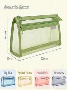 1个新款网状双层铅笔盒，高品质简约大容量帆布铅笔袋，耐用易清洁化妆品收纳袋，适合返校、学生礼物、家庭和生日礼物 - 多色 - 查看 3