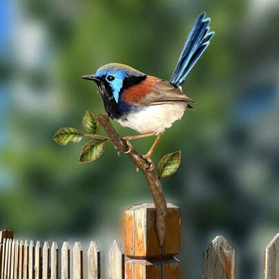 2件套金属鸟装饰品，鲜艳的蓝黄色小鸟栖息在树枝上，适合户外门廊和花园装饰，无需电源，耐用的金属门牌，适用于庭院或院子，花园鸟类装饰，自然图案，耐用金属标牌
