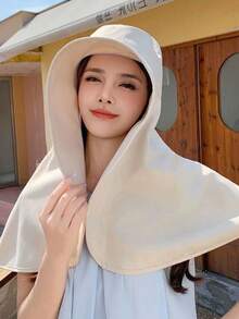 1pc Women's Large Brim Beach Hat With Shawl Covering And Full Sun Protection - Multicolor - View 13