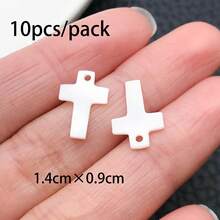 10/24Pcs Mixed Style Shell Charms - Heart Star Cross Moon Pendants For Bracelet & Keychain - White - View 13