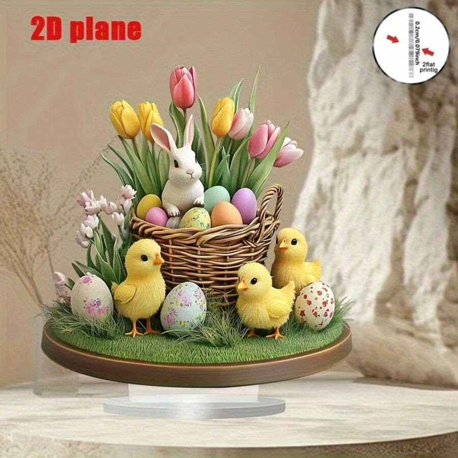 2D Acrylic Flat Easter Egg, Cute Rabbit, Chick Decoration Figurine, Acrylic Stand. - 1PC - View 1