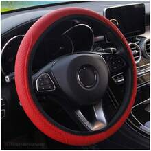 15-Inch (Approx. 38.1cm) Universal Steering Wheel Cover - Breathable PU Leather With Odorless Rubber Grip, Classic Anti-Slip Design, Fits Most Vehicles - Solid Color - View 3