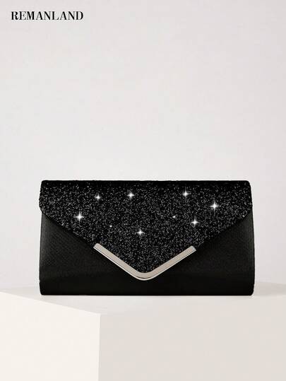 REMANLAND Glamorous, Elegant, Exquisite, Quiet Luxury Sequin, Stylish, Luxury, Shiny Glitter Design Chain Flap Evening Bag, Perfect Bride Purse For Wedding, Prom And Party Events For Party Girl, Woman Metal Decor Evening Bag, Glitter Sequin Purse, Chain Clutch Bag For Wedding Party