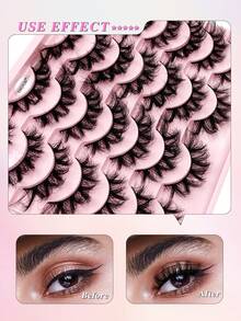 ENCHUW 14对装 假睫毛 蓬松俄罗斯条状假睫毛 3D假睫毛 打造凌乱妆容 蓬松浓密假睫毛 D型卷翘假睫毛 - 黑色 - 查看 4