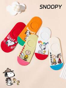 SNOOPY 5 Pairs Genuine Pattern Men's Boat Socks, Sports Socks, Cute Invisible Socks With Cartoon Design, Odor-Resistant Moisture-Wicking Casual Crew Socks, Suitable For Students/Adults As Gifts Or Daily Wear, Socks - Multicolor - View 4