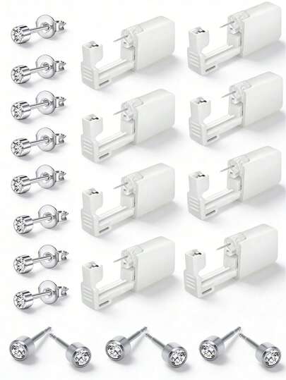 5PCS-17PCS Ear Piercing Kit Disposable Self Piercing Gun With 3mm Silver Earring Studs Home Use Ear Piercing Tool