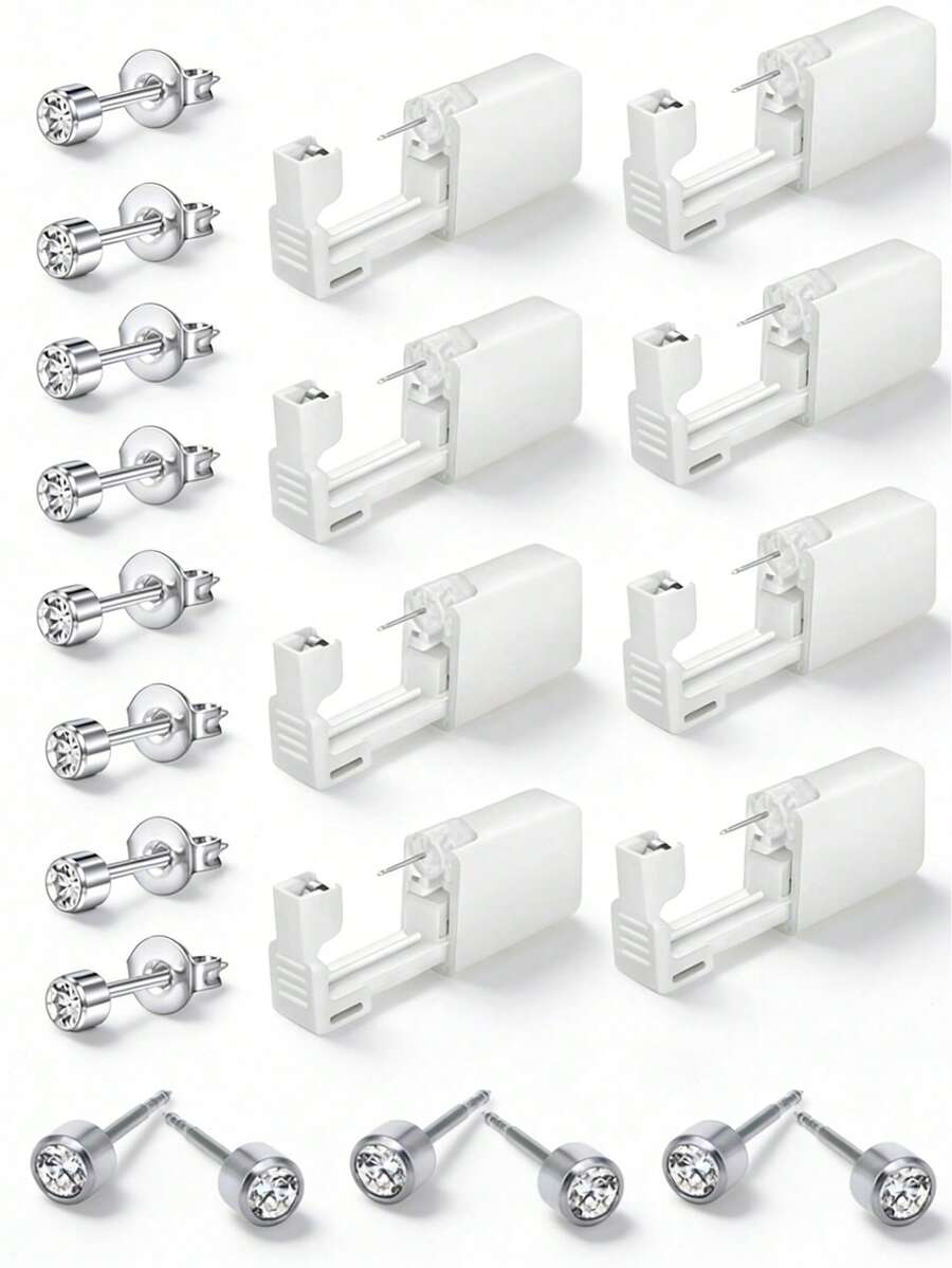 5PCS-17PCS Ear Piercing Kit Disposable Self Piercing Gun With 3mm Silver Earring Studs Home Use Ear Piercing Tool