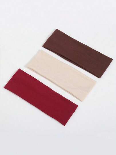 Set de 3 diademas elásticas de unicolor para mujer, cómodas para deportes, yoga, lavarse la cara, maquillaje, máscara para los ojos, al aire libre, fiestas, escuela, universidad, accesorios de moda de otoño/invierno, adecuadas para atuendos de vacaciones, pañuelos de cabeza elegantes para damas