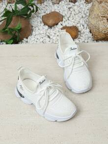 1 Paar modische weiße Kindersneaker, vielseitig atmungsaktiv mit dicker Sohle, geeignet für Outdoor-Sport & Lässig Bekleidung, ganzjährig - Weiss - Übersicht 6