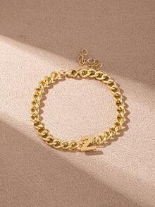 1pc Minimalist Stainless Steel Letter A-Z Bracelet, Fashionable Daily Wear Gift For Friends - Yellow Gold - View 11