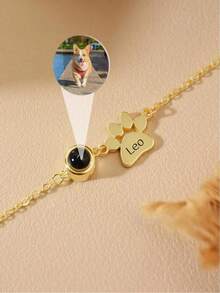 Customized Photo Paw Print Projection Pendant Necklace, Stainless Steel Jewelry, Minimalist Pet Lover Gift, Women's Daily Wear, Birthday, Bridesmaid, Wedding, Christmas Gift - Multicolor - View 5