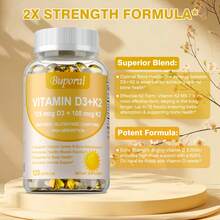 BUPORAI Vitamina D3+K2 - Absorción de calcio, apoya la salud del corazón, las articulaciones y los huesos, mejora la función inmunitaria, sin OGM - 120 piezas - Tres botellas - La mejor opción - Ver 7