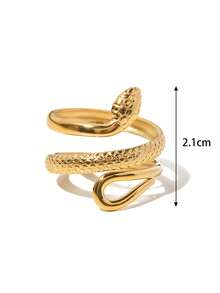 1pc Stainless Steel 18K Gold Plated Minimalist Elegant Geometric Textured Snake Ring, Suitable For Women's Daily And Holiday Wear - Multicolor - View 5