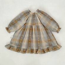 Spring & Autumn New Baby Girls Dress, Toddler Girls Floral Jacquard Long Sleeve Sister Matching Dress, Fashionable Casual Versatile Skirt - Khaki - View 3