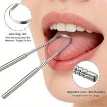 3pcs Stainless Steel Tongue Scraper Set, For Removing Tongue Coating & Reducing Bad Breath, Oral Hygiene Tool, Easy To Use Oral Cleaning Kit - Silver - View 5