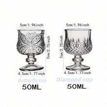 50ml Diamond/Butterfly Pattern Crystal Clear Stemmed Glass Liquor Shot Glass, Transparent Refractive High-End French Style Vodka, Whiskey Glass - Clear - View 8