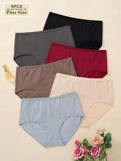 6 chiếc quần lót nữ cỡ lớn kiểu hipster, chất liệu cotton, họa tiết chấm bi cổ điển, độ co giãn cao.