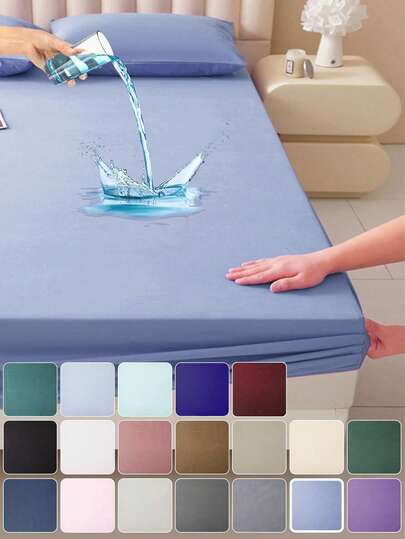 1pc Solid Color Waterproof Fitted Sheet ,Bed Sheet Set Skin-Friendly Mattress Cover, Soft And Comfortable Bed Sheet For Bed ,Mattress Protector, Bedspread For Bedroom, Mattress Cover For Comfortable Sleep, Suitable For All Season
