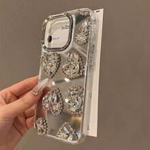 Mirror Silver Rhinestone Heart Phone Case Compatible With IPhone 17 Pro Max/17 Pro/17, 16 Pro Max/16 Pro/16, 15 Pro Max/15 Pro/15, New 14 Pro Max/13 Pro/13/12/11 - Multicolor - View 5
