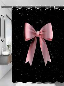 1/4pcs Pink Ribbon Bow Pattern Bathroom Set, Including Shower Curtain, Bath Mat, Toilet Lid Cover, And U-Shaped Mat - A - View 16
