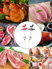 1 Set Inyector de Marinada, Inyector de Carne con 3 Agujas, Herramienta de Cocción para Inyectar Profundamente Condimentos y Evitar Sabores Cruzados - Multicolor - Ver 6
