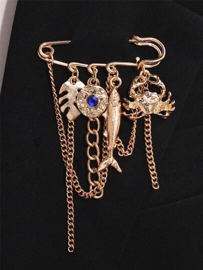 Nuova spilla a goccia d'olio a forma di granchio, pesce tropicale, foglia, spilla con elementi dorati dell'oceano, fermaglio per giacca e gonna, adatto per uso quotidiano e vacanze al mare