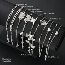 8pcs Bohemian Style Butterfly & Heart Anklet Set, Suitable For Women, Couples, Sisters, Summer Holiday, Date, Daily Casual, Wedding Party, Gift For Mom, Friends, Sisters - Silver - View 6