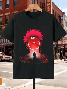 Men's Sukuna Anime Graphic T-Shirt, Premium Fabric, Crew Neck, Relaxed Fit, Art Print - 黑色 - 查看 2