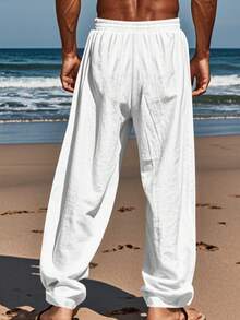 Pantalones casuales holgados de lino para hombre, adecuados para primavera y otoño. - Blanco - Ver 2