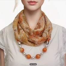 3-Ring Beaded Scarf, Chiffon Breathable Skin-Friendly Printed Scarf, Elegant And Graceful - Multicolor - View 6