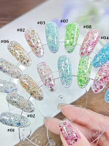 Mec 12ml 日本梦幻炫彩闪粉凝胶指甲油，8 色春夏限定款，粗细混合凝胶，彩虹闪光效果，蓝绿粉金，UV/LED 可卸，防脱落，沙龙品质，适合可爱、仙女、新娘和节日美甲。 - 彩色 - 查看 3