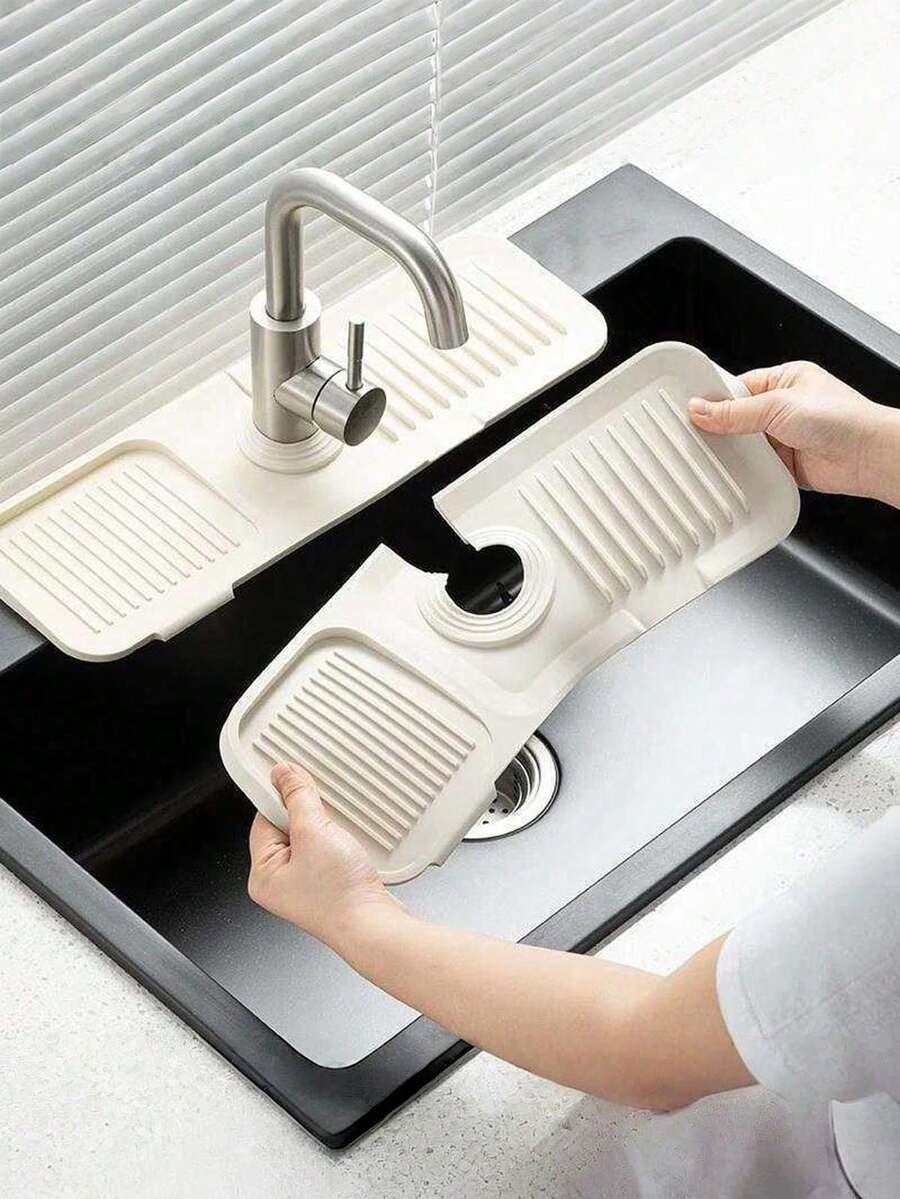 Protège-éclaboussures en silicone pour évier, design incliné pour l'écoulement de l'eau, grand tapis de base antidérapant pour robinet, plateau d'égouttage facile à nettoyer, convient pour l'évier de cuisine, le meuble de salle de bain, la buanderie, le camping-car, accessoire pratique pour la maison et la décoration de salle de bain - Multicolore - Voir 1